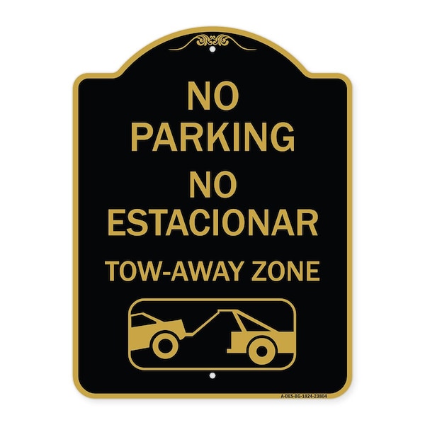 Signmission No Parking-No Estacionar Tow-Away Zone W/ Graphic, Black & Gold Alum Sign, 18" x 24", BG-1824-23804 A-DES-BG-1824-23804 - main